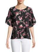 Smocked-sleeve Floral Blouse