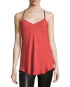 Leather-strap Silk Camisole, Red Rose