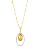 24k Two-tone Diamond Oval Pendant Necklace