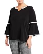 Chain-accented Boat-neck Jersey Blouse,