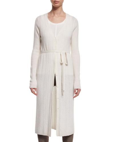 Polly Long Ribbed Wool-blend Cardigan, Antique