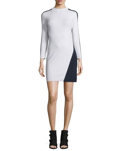 Cecilee Long-sleeve Colorblock Sheath Dress, Ivory