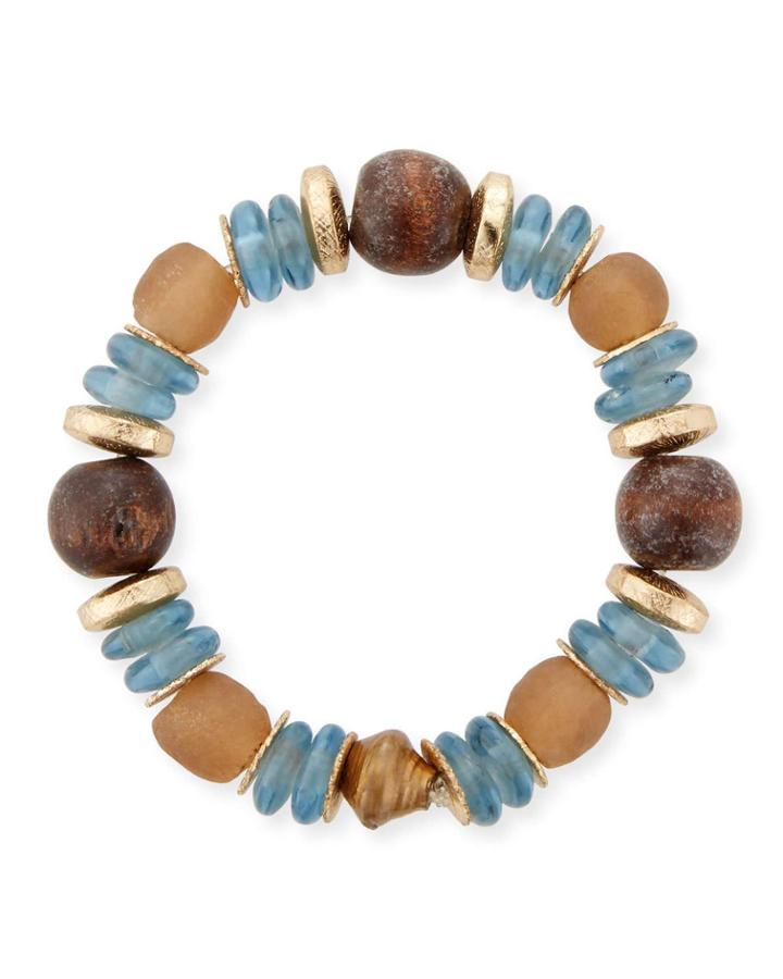 Mixed-media Stretch Bracelet, Blue/brown