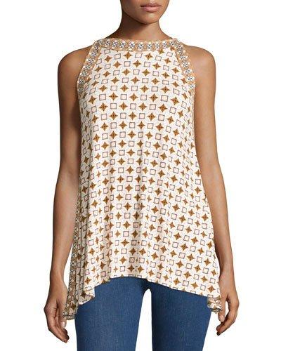 Diamond-print Tank Top, Tangerine/coral