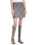 Straight Plaid Wool Mini Skirt W/ Paillettes