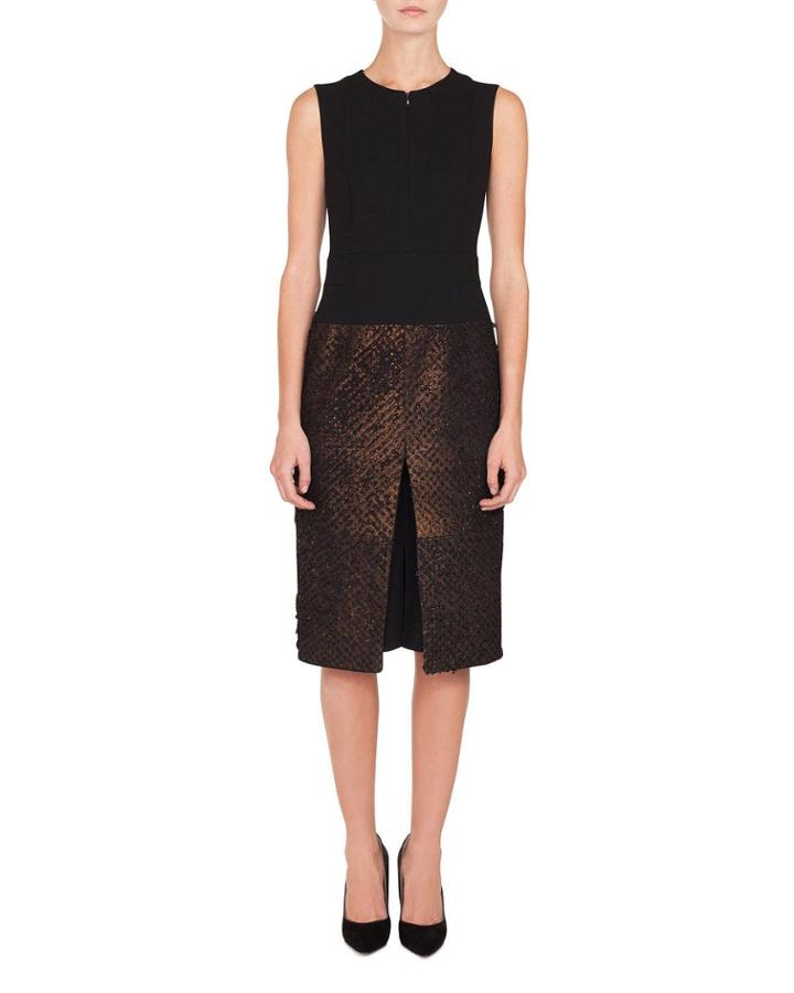 Sleeveless Solid-bodice Metallic-eyelash Skirt A-line Dress W/ Inset