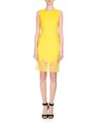 Sleeveless Lace-hem Sheath Dress, Yellow