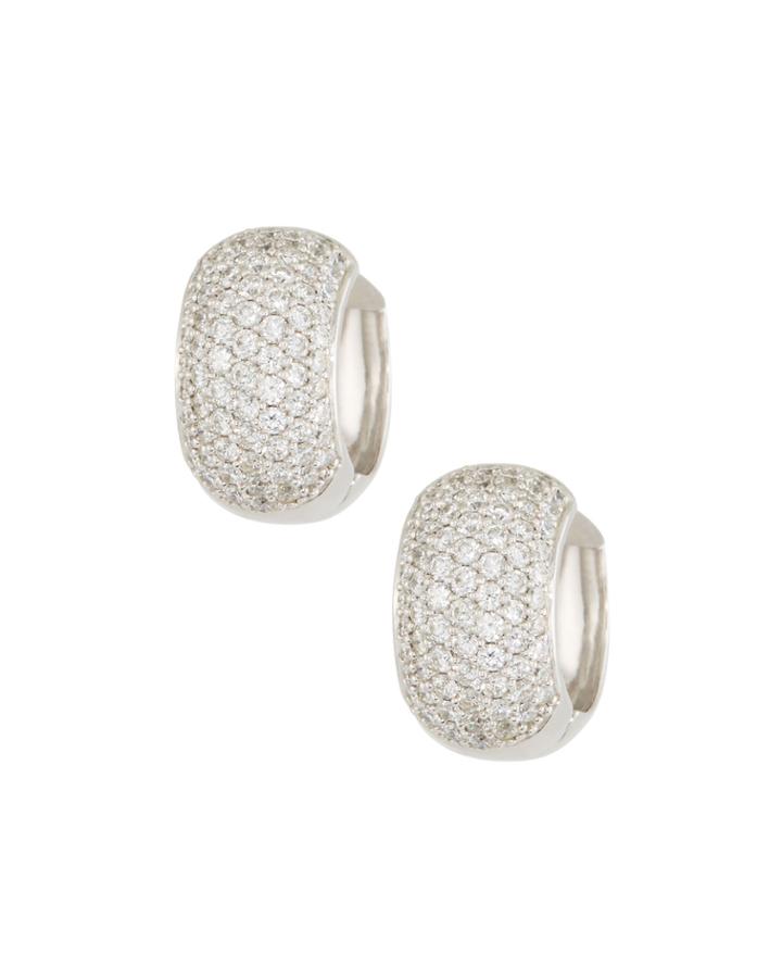 18k White Gold Diamond Huggie Hoop Earrings