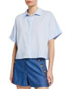 Lemond Button-front Short-sleeve Crop Shirting Blouse