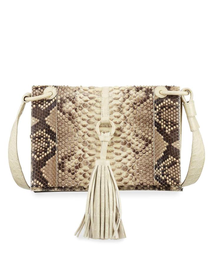 Python Small Tassel Crossbody Bag, Cream