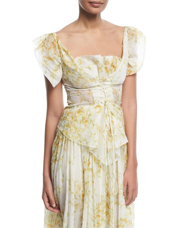 Tyler Sweet-pea Floral Ruffle Lace-up Bustier Top