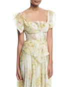 Tyler Sweet-pea Floral Ruffle Lace-up Bustier Top