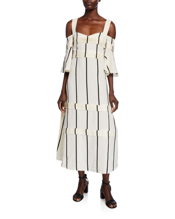The Celena Striped Cold-shoulder Dress