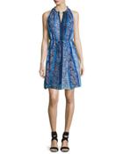 Lenora Sleeveless Floral-print Dress, Blue