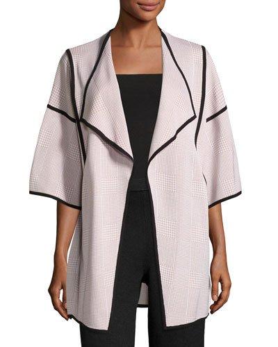 Houndstooth Open-front Jacket, White Patter