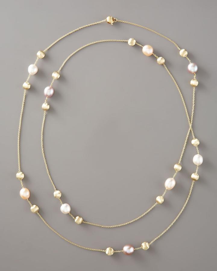 Africa Long Pearl & Gold Necklace,