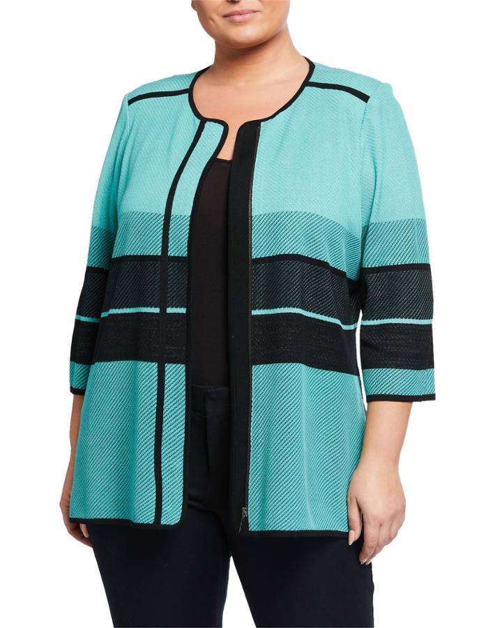 Plus Size Contrast Trim 3/4-sleeve Jacket