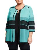 Plus Size Contrast Trim 3/4-sleeve Jacket