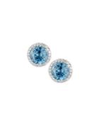 Cz Button Earrings, Aqua