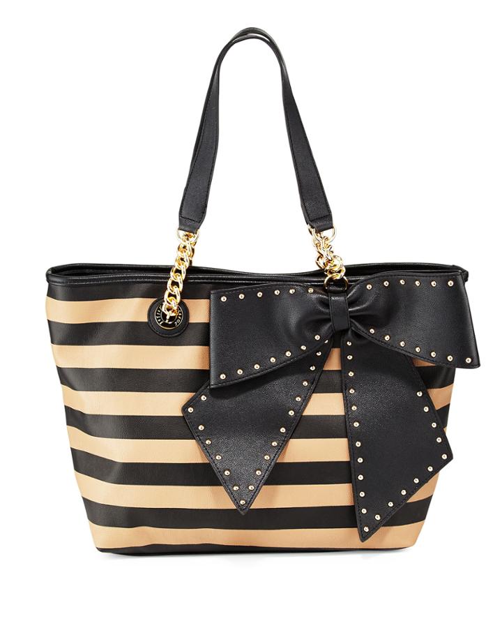 Betsey Johnson Bowlette Striped Bow Tote Bag, Spice/black, Women's,