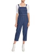 Pinstripe Linen Cropped Overalls