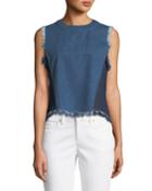 Tie-neck Fringed-denim Vest