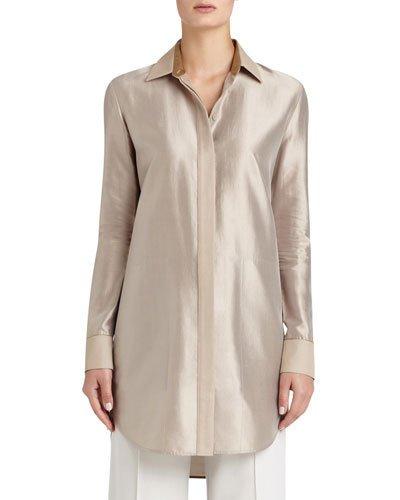 Carlise Long Silk Blouse, Tea Flower (tan)