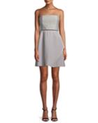 Striped Strapless Cocktail Dress W/ Folded Drape