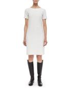 Short-sleeve Bateau-neck Shift Dress, Ivory