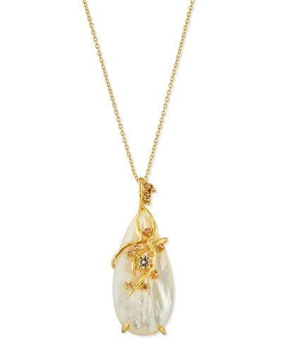 Golden Mother-of-pearl & Crystal Vine Pendant Necklace