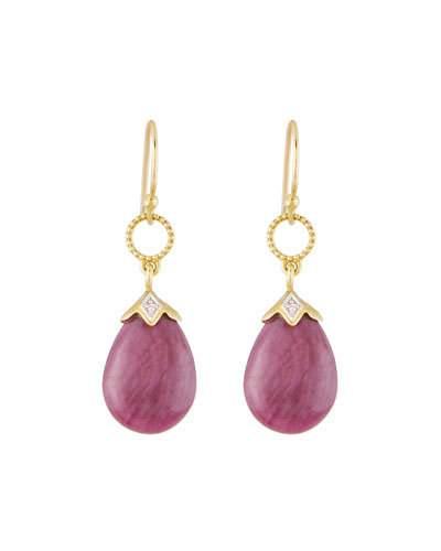 Lisse 18k Ruby Briolette Earring Charms With Diamonds