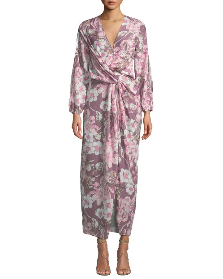 Cold-shoulder Floral-print Knotted