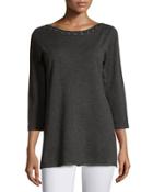 3/4-sleeve Boat Neck Sweater Tunic, Heather Charcoal Gray