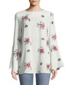 Floral-embroidered Bell-sleeve Blouse