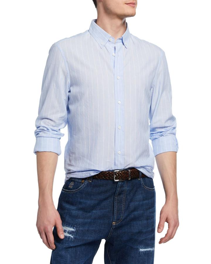 Men's Long-sleeve Slim Striped