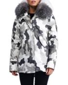 Apres-ski Camo-print Down-fill Parka With Fox Fur Collar