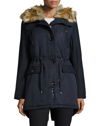 Hooded Jacket With Faux-fur-trim, Blue