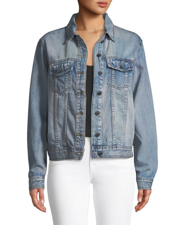 Long-sleeve Denim Jacket W/ Floral Embroidered Back