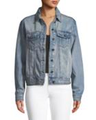 Long-sleeve Denim Jacket W/ Floral Embroidered Back