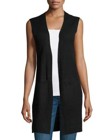 Ribbed Knit Sleeveless Vest, Black
