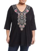 Karin 3/4-sleeve Embroidered Voile Tunic,