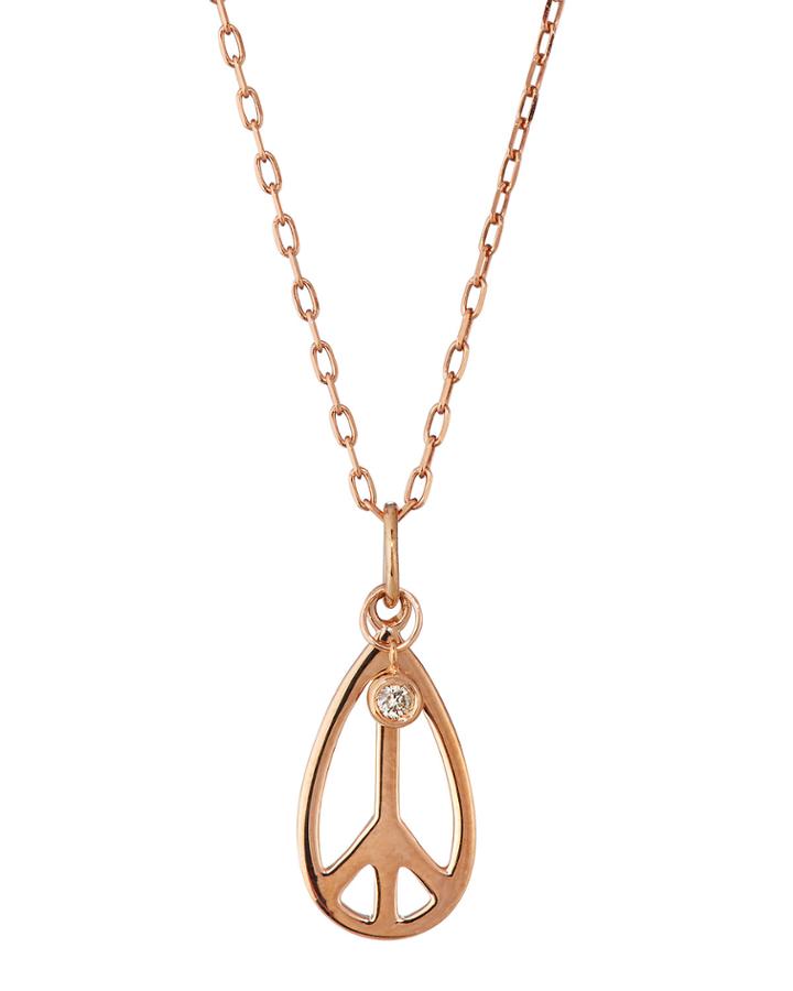 14k Rose Gold Diamond Peace Teardrop Necklace