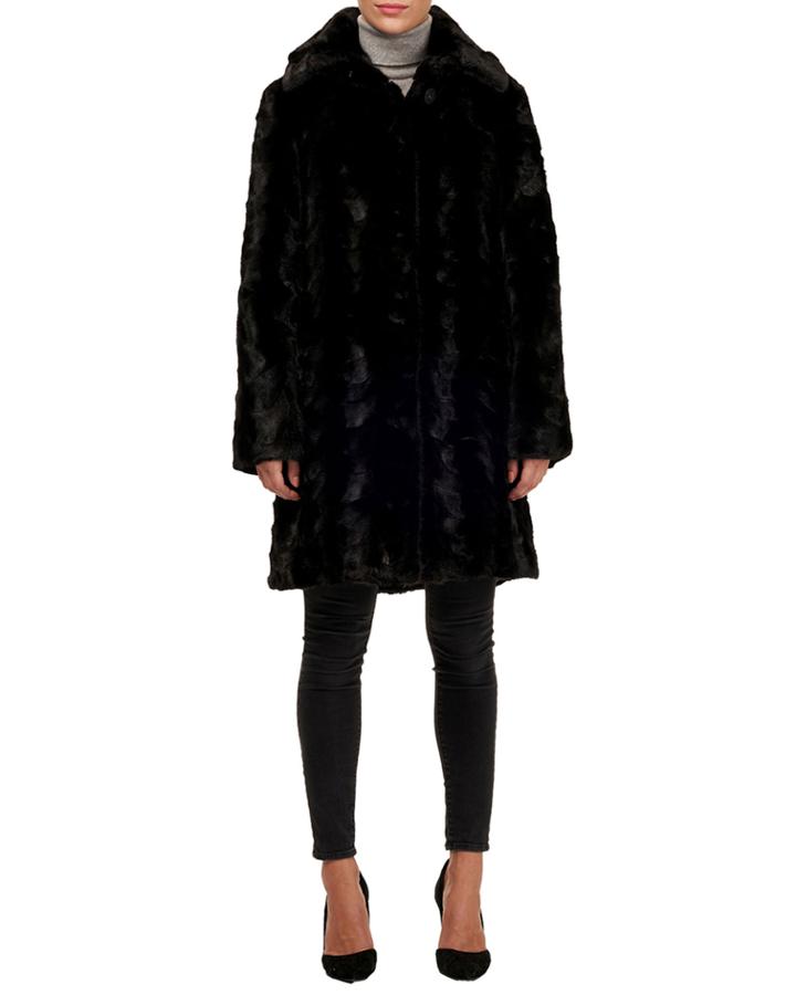 Sectioned Mink Fur Stroller Coat With Down Reverse