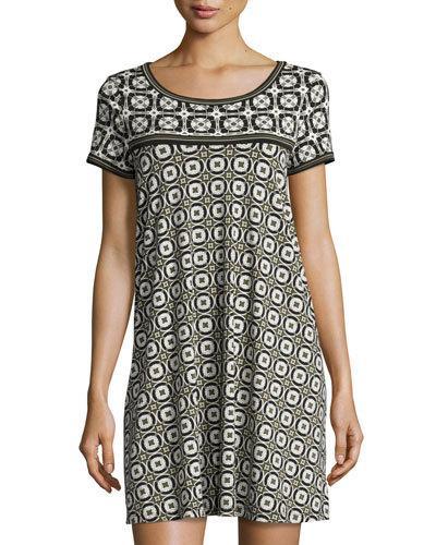 Geometric-print T-shirt Dress, Black/ivory