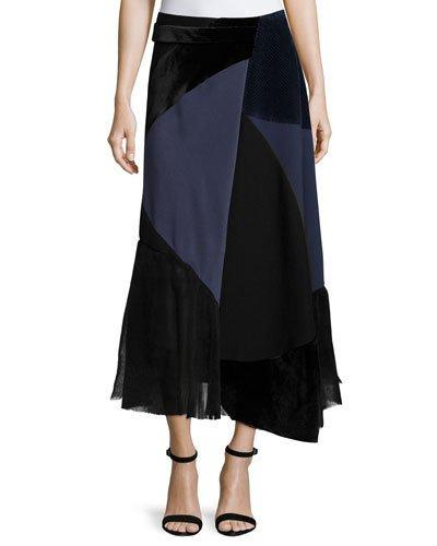 Patchwork Midi Wrap Skirt, Navy/black