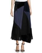 Patchwork Midi Wrap Skirt, Navy/black