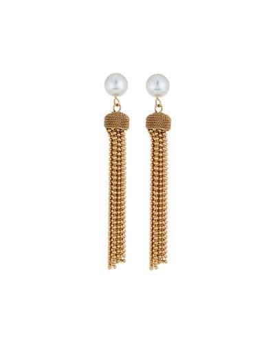10mm Pearly Ball Chain Tassel Earrings