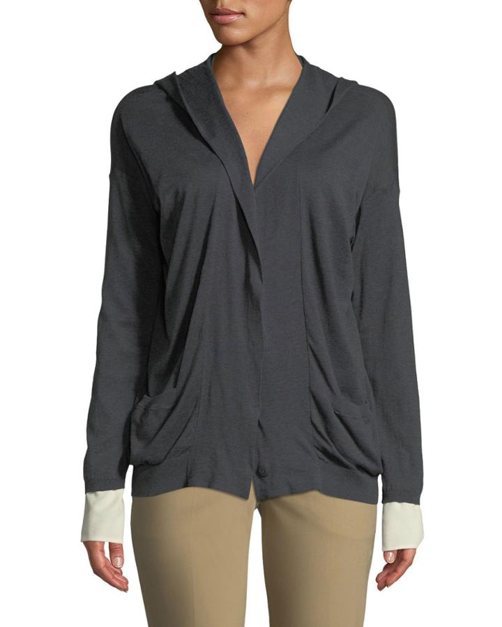 Double-sleeved Button Front Hoodie