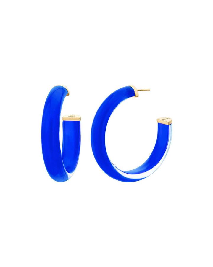 Small Lucite Hoop Earrings, Royal Blue