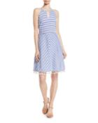 High-neck Striped Cotton Halter Dress W/ Tassel Hem